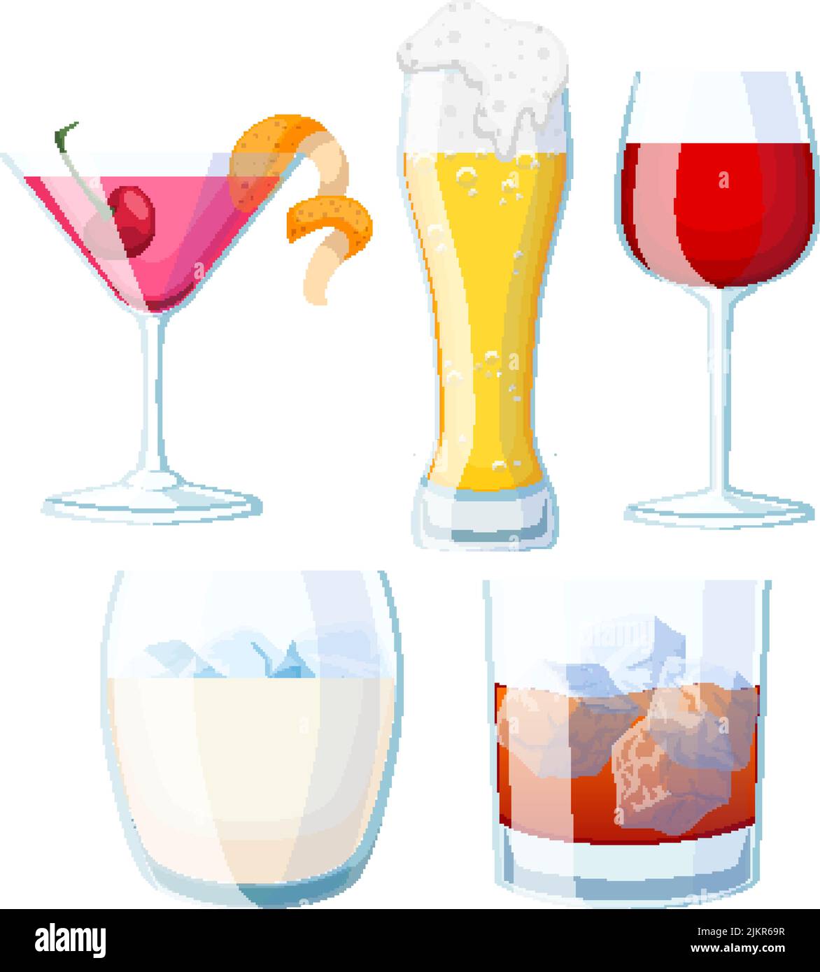 drink glass set cartoon vector illustration Stock Vector