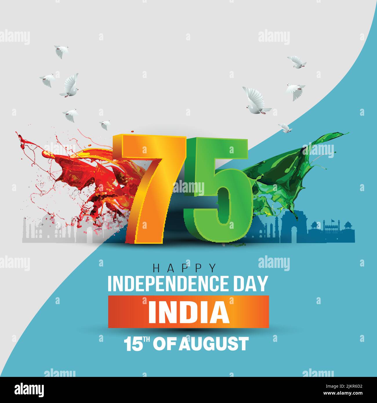 happy independence day India. 3d letter with Indian flag. vector