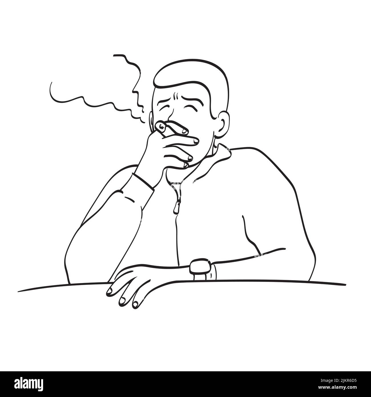 man smoking cigar illustration vector hand drawn isolated on white background line art. Stock Vector