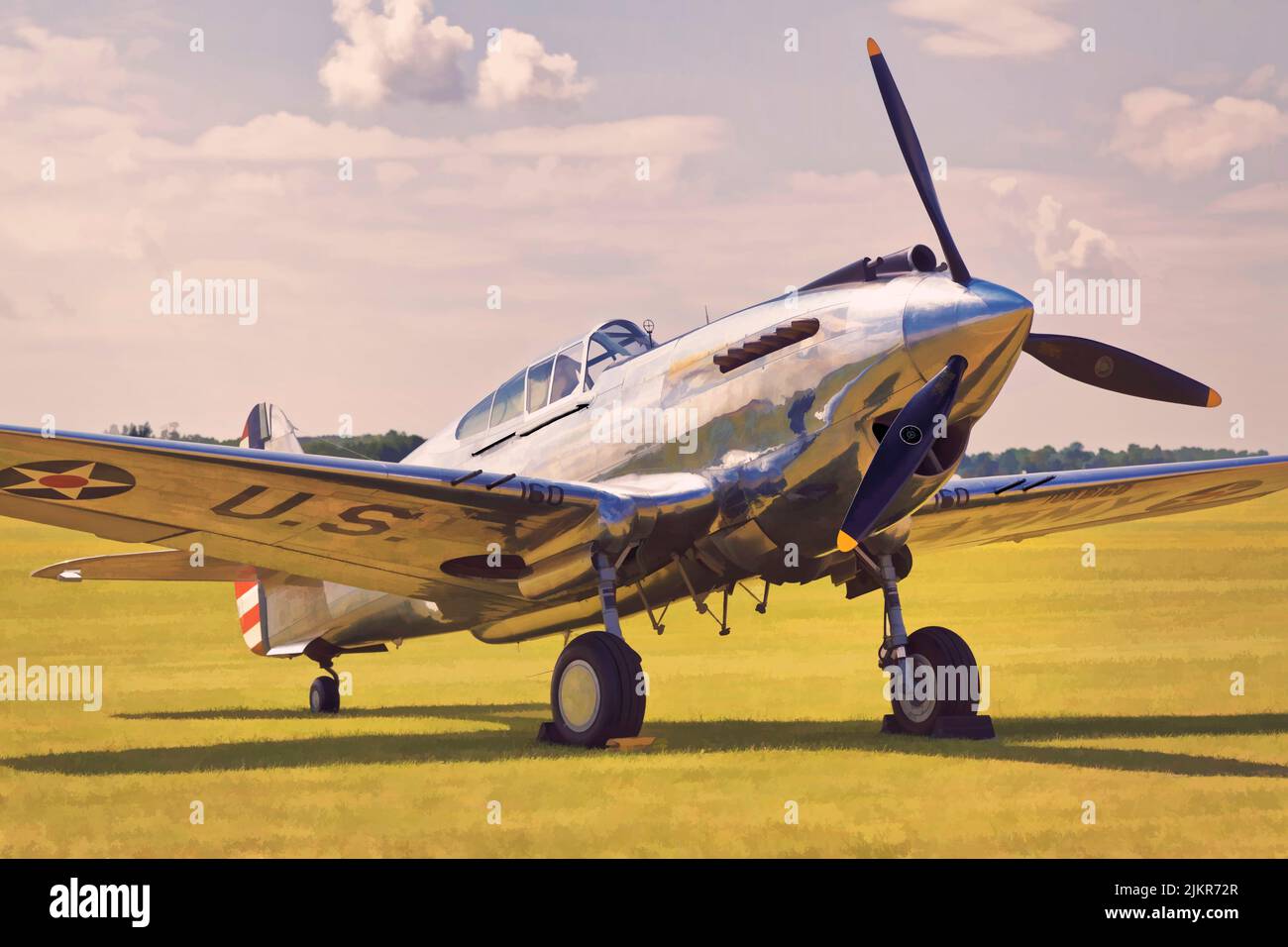 Curtiss P-40 Warhawk aircraft parked on Duxford airfield. Stock Photo