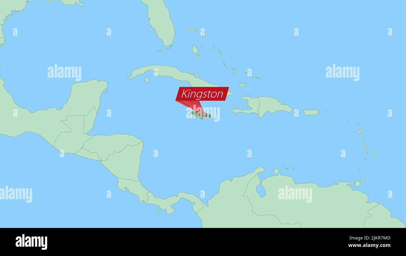 Map of Jamaica with pin of country capital. Jamaica Map with