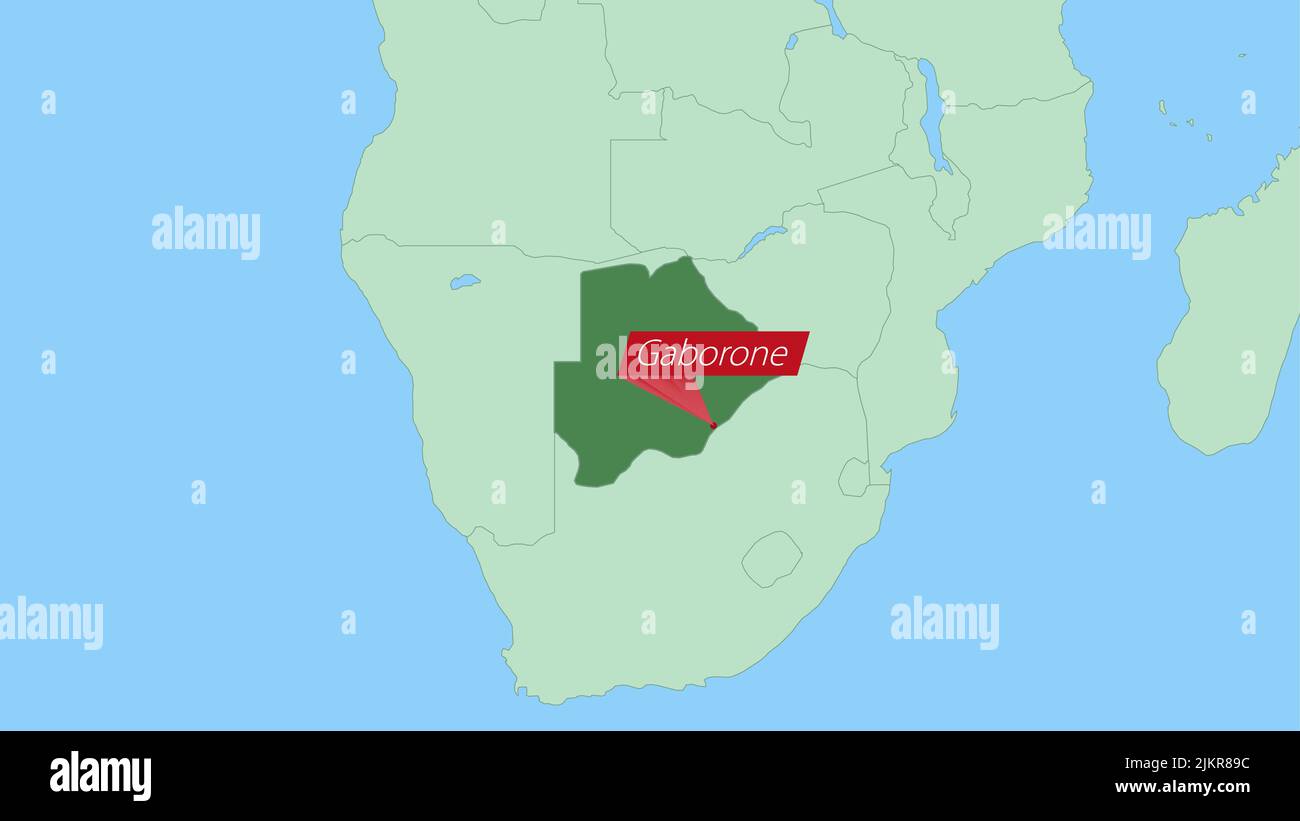 Map of Botswana with pin of country capital. Botswana Map with