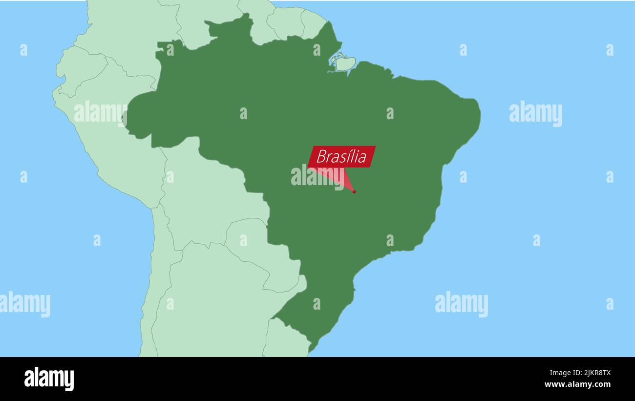 Map of Brazil with pin of country capital. Brazil Map with neighboring ...
