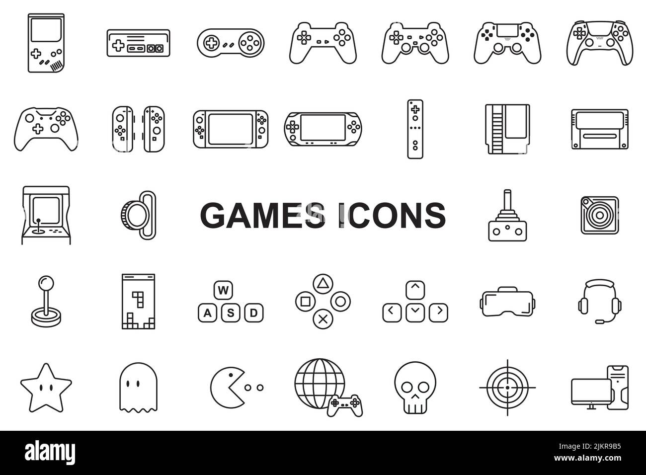 Video games icons - Editable stroke Stock Vector