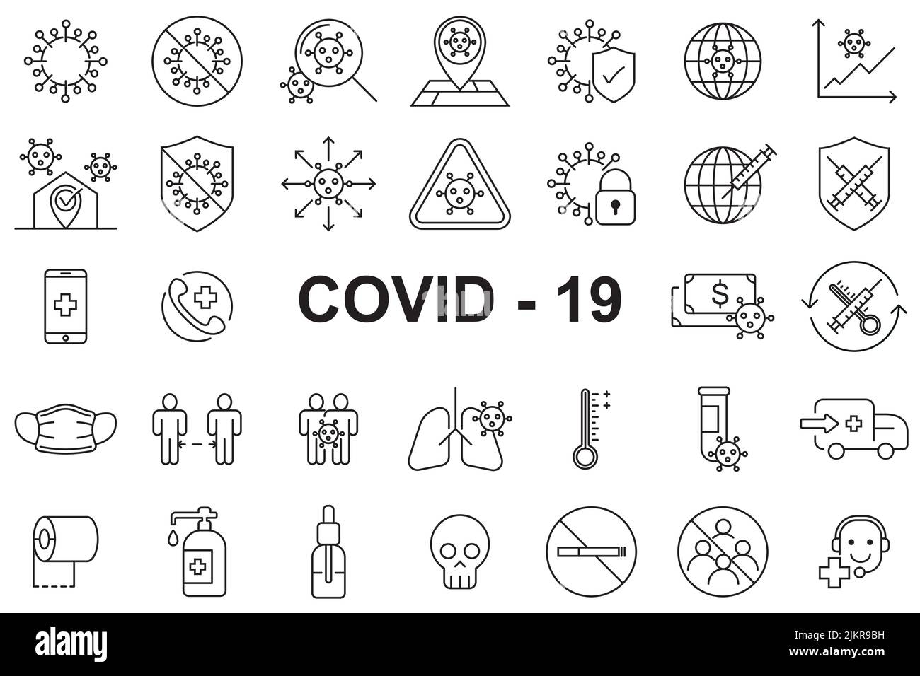 COVID 19 icons set - Editable stroke Stock Vector
