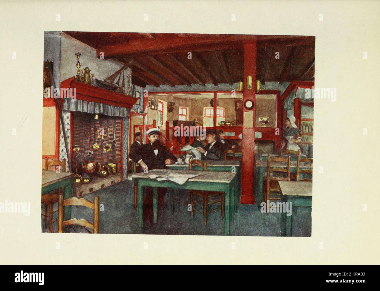 La Panne Interior of a Flemish Inn Painted by Amedee Forestier, from the book '  Bruges and West Flanders ' by George William Thomson Omond, Publication date 1906 Publisher London : A. & C. Black Sir Amédée Forestier (Paris 1854 – 18 November 1930 London) was an Anglo-French artist and illustrator who specialised in historical and prehistoric scenes, and landscapes. Stock Photo
