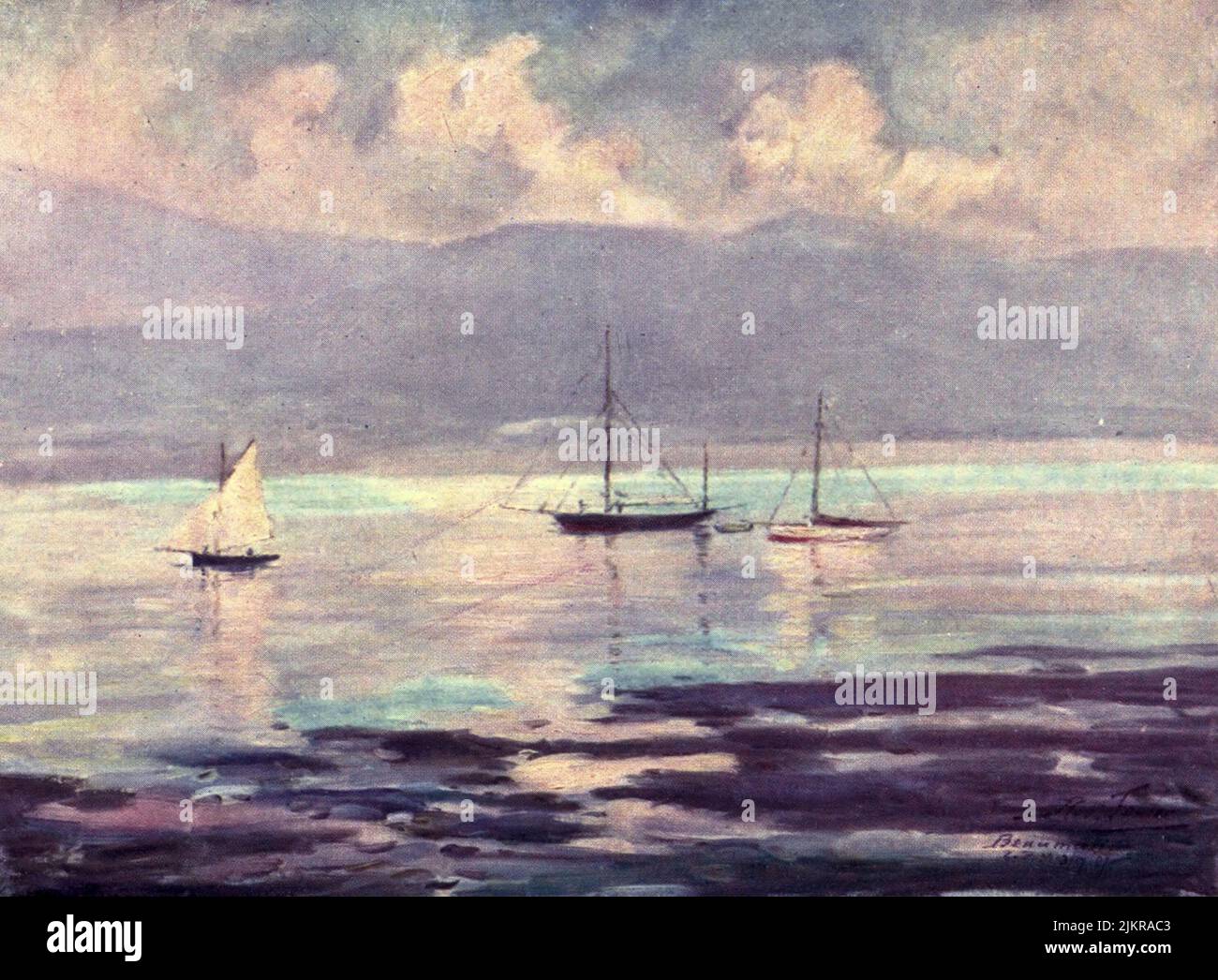 Yachts, Anglesey Coast watercolour painting by Robert Fowler from the book ' BEAUTIFUL WALES ' Described by Edward Thomas Publication date 1905 Publisher London, A. & C. Black Stock Photo
