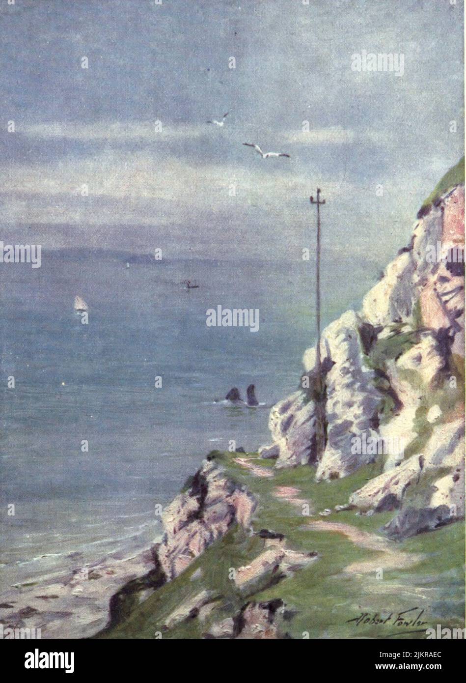 A Footpath on the Great Orme watercolour painting by Robert Fowler from the book ' BEAUTIFUL WALES ' Described by Edward Thomas Publication date 1905 Publisher London, A. & C. Black Stock Photo