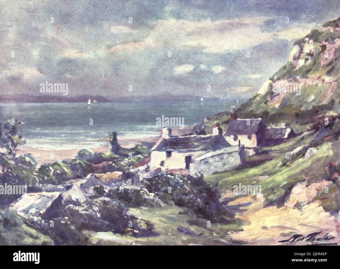 Old Cottage and Ruins of Abbey, Great Orme's Head watercolour painting by Robert Fowler from the book ' BEAUTIFUL WALES ' Described by Edward Thomas Publication date 1905 Publisher London, A. & C. Black Stock Photo