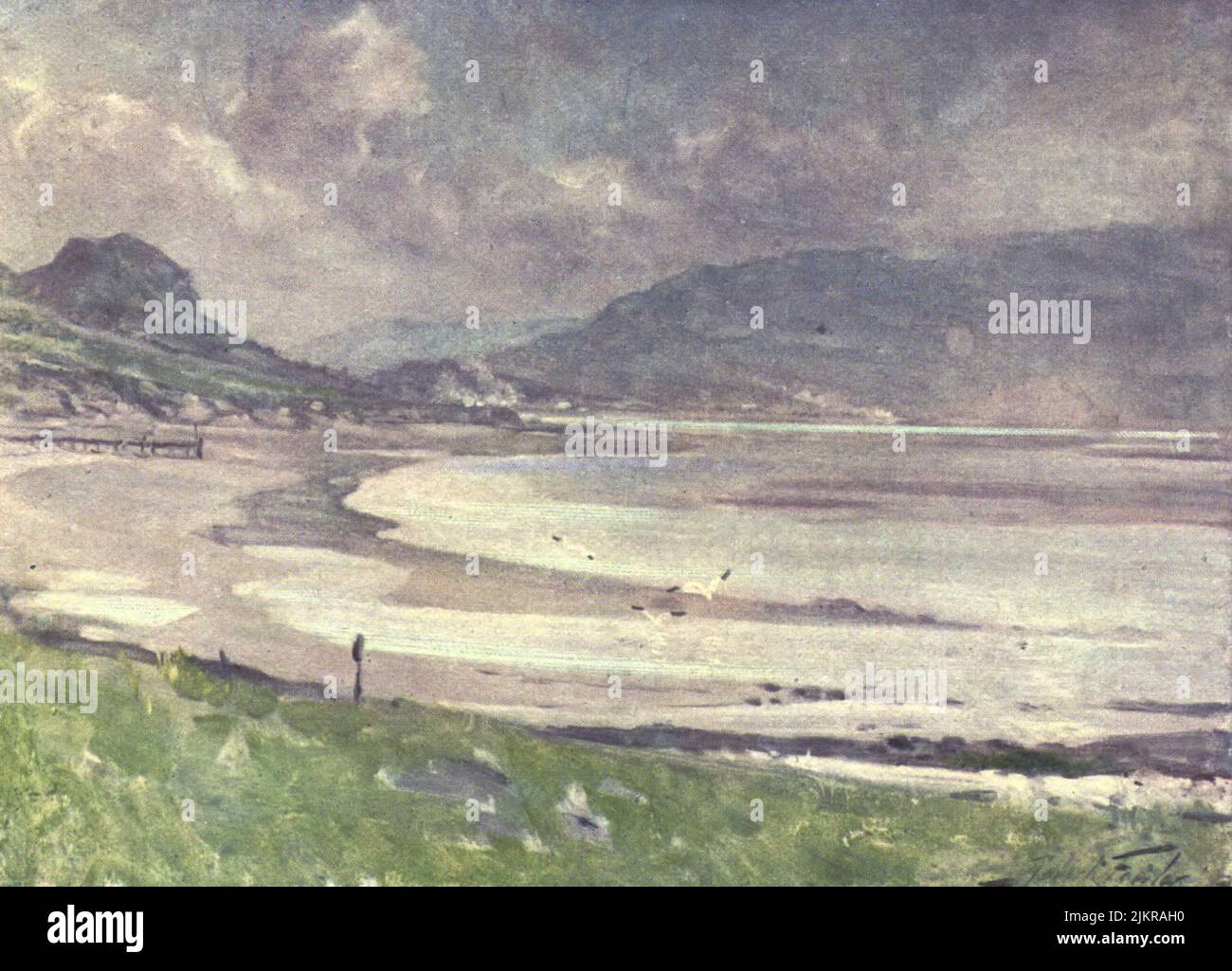 Silvery Light, Conway Shore watercolour painting by Robert Fowler from the book ' BEAUTIFUL WALES ' Described by Edward Thomas Publication date 1905 Publisher London, A. & C. Black Stock Photo