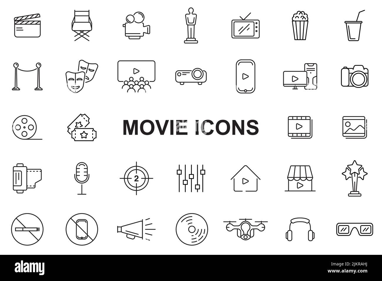 Movie icon - editable stroke on white background - vector illustration Stock Vector