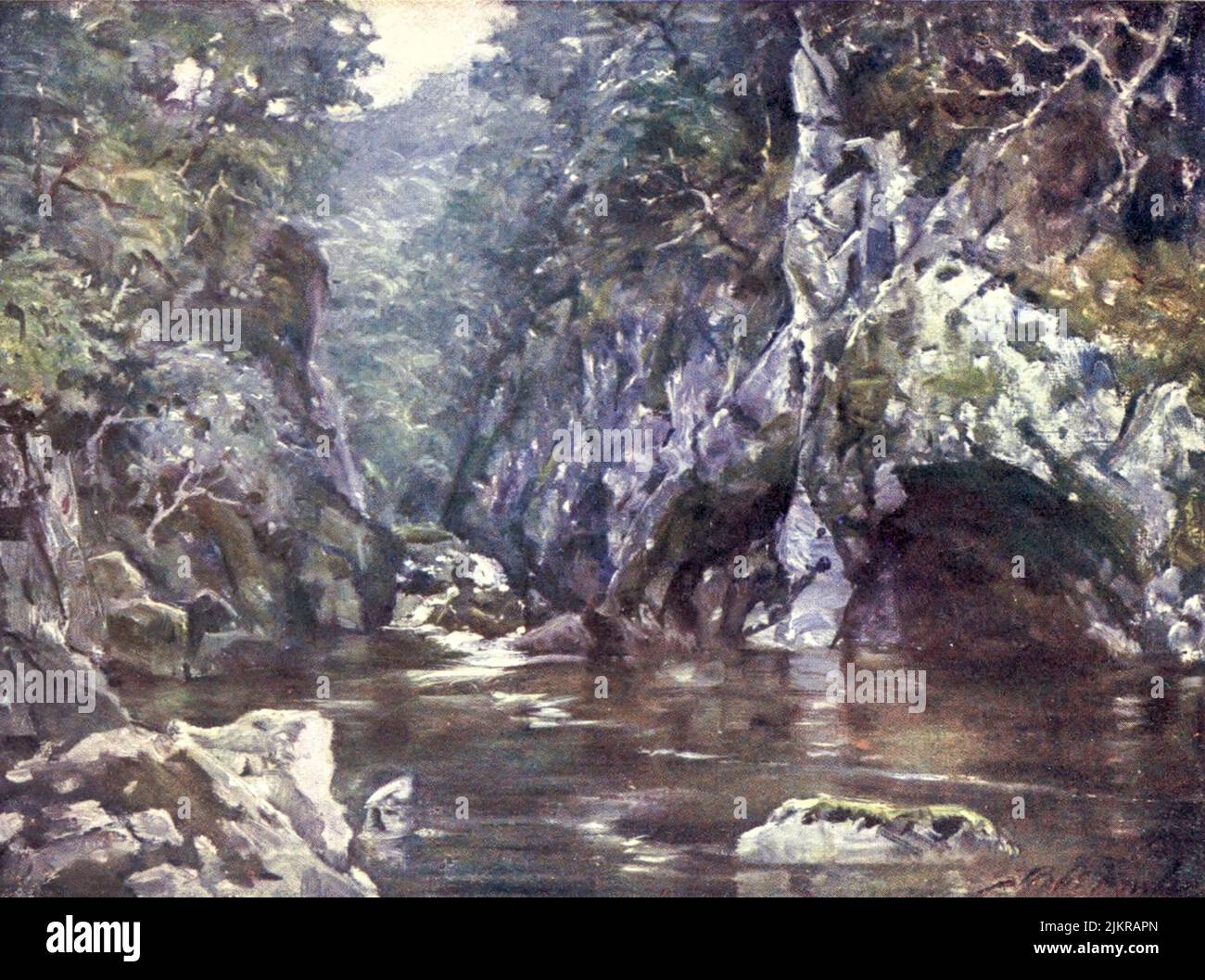 Fairy Glen, Bettws-y-Coed watercolour painting by Robert Fowler from the book ' BEAUTIFUL WALES ' Described by Edward Thomas Publication date 1905 Publisher London, A. & C. Black Stock Photo