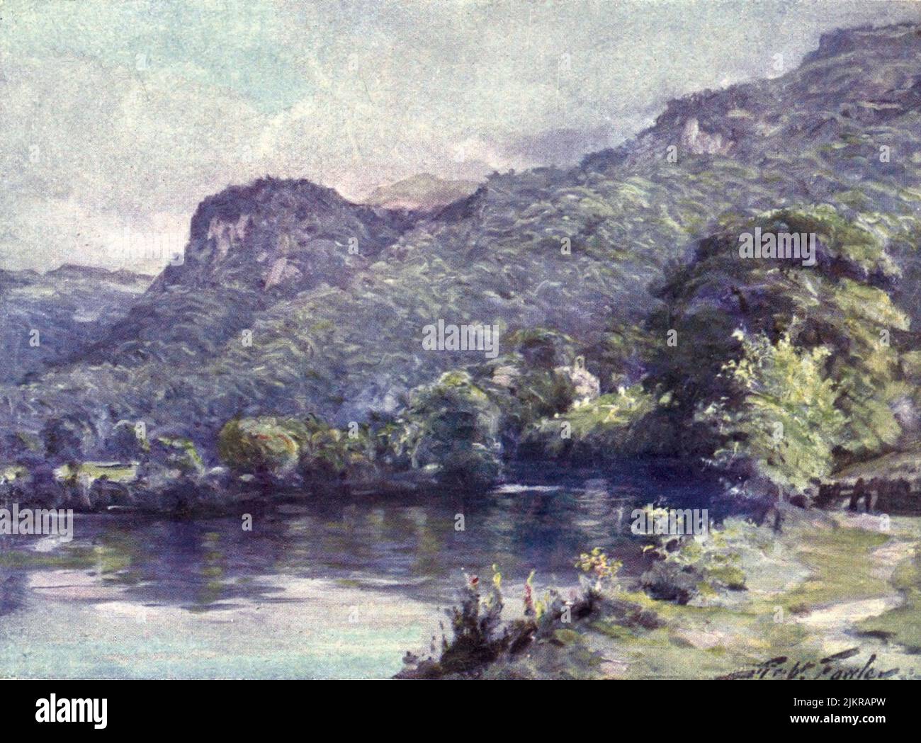 Church Pool, Bettws-y-Coed watercolour painting by Robert Fowler from the book ' BEAUTIFUL WALES ' Described by Edward Thomas Publication date 1905 Publisher London, A. & C. Black Stock Photo