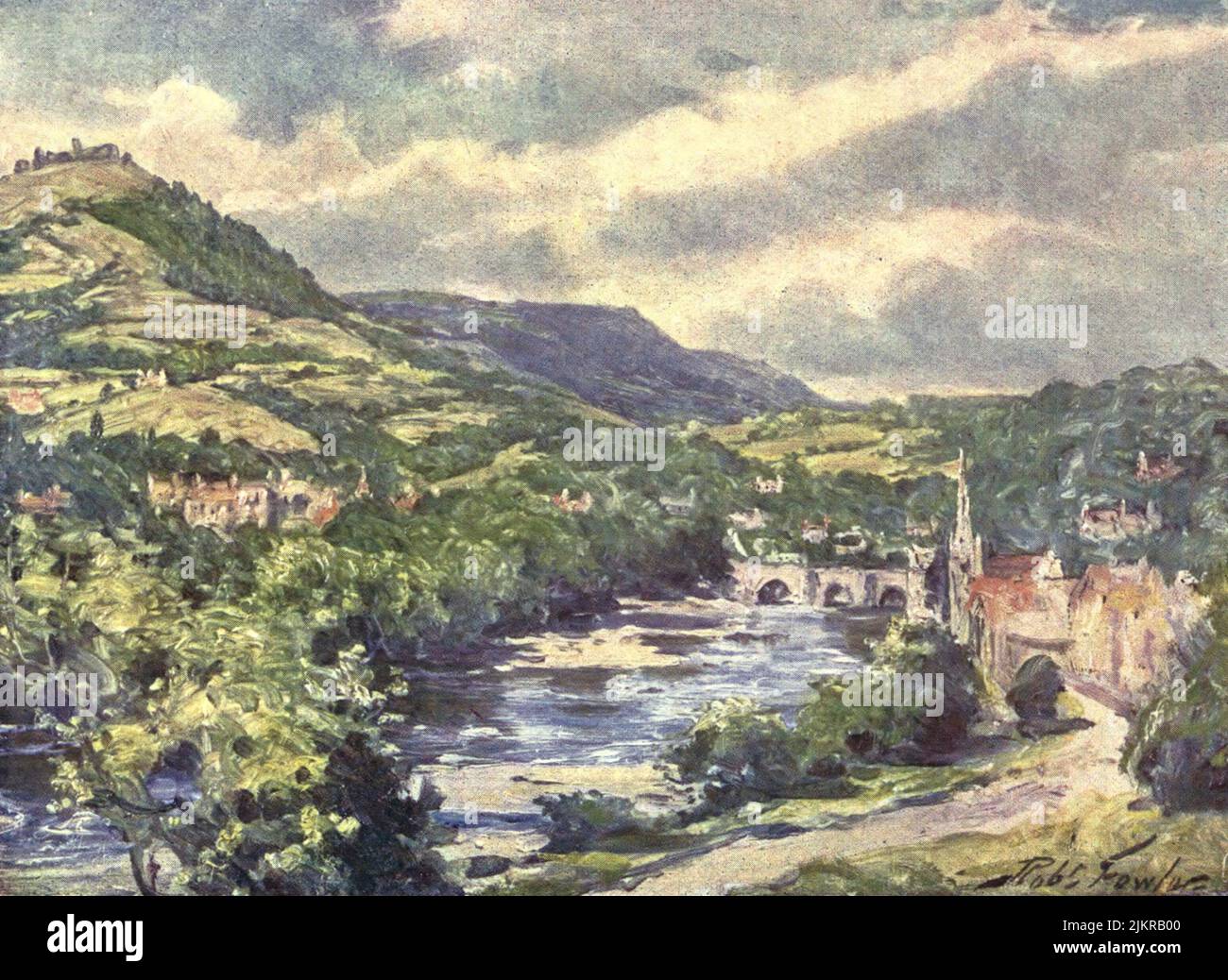 View of Llangollen watercolour painting by Robert Fowler from the book ' BEAUTIFUL WALES ' Described by Edward Thomas Publication date 1905 Publisher London, A. & C. Black Stock Photo