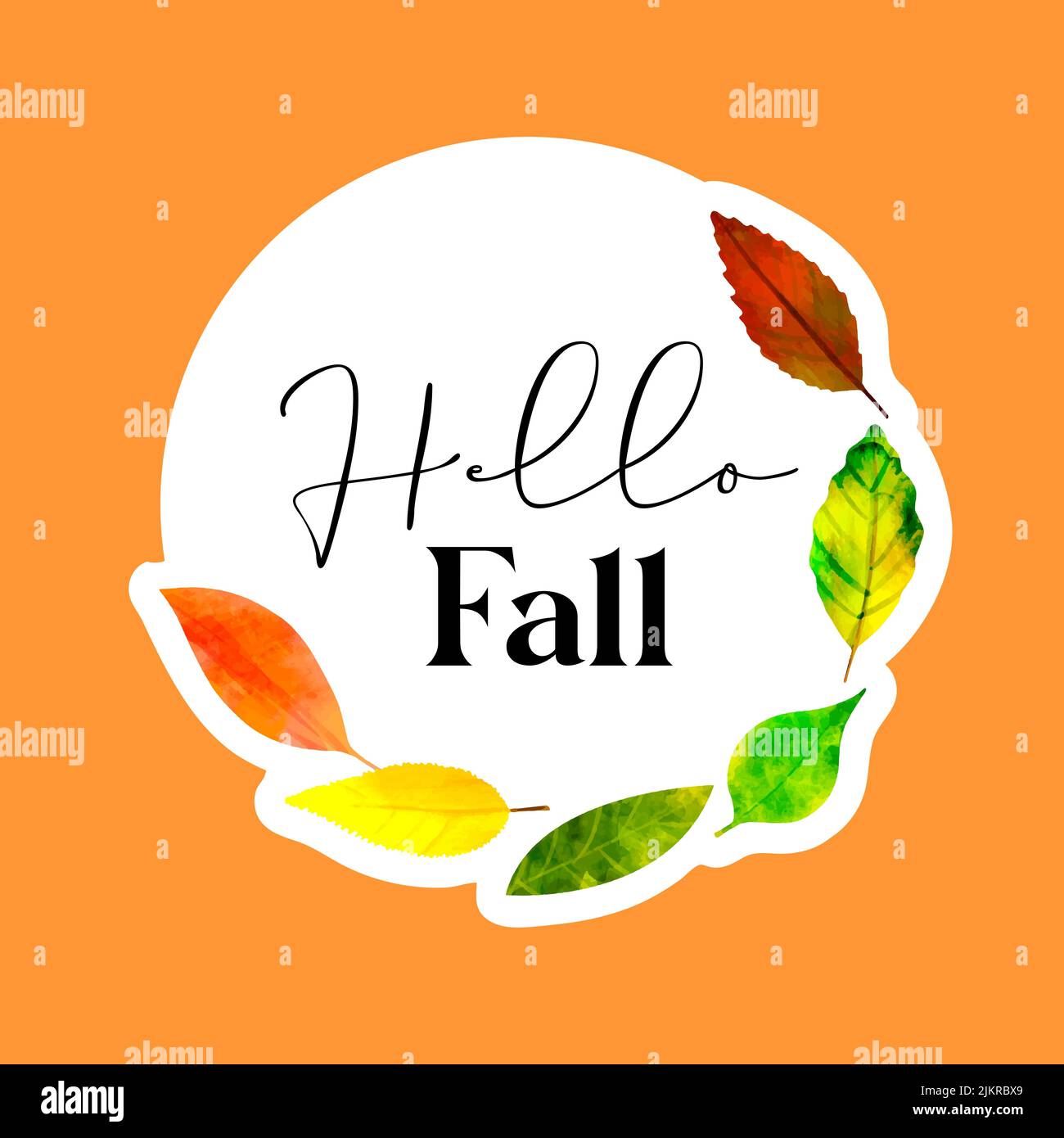 Autumn frame background illustration with leaves and text Hello Fall ...