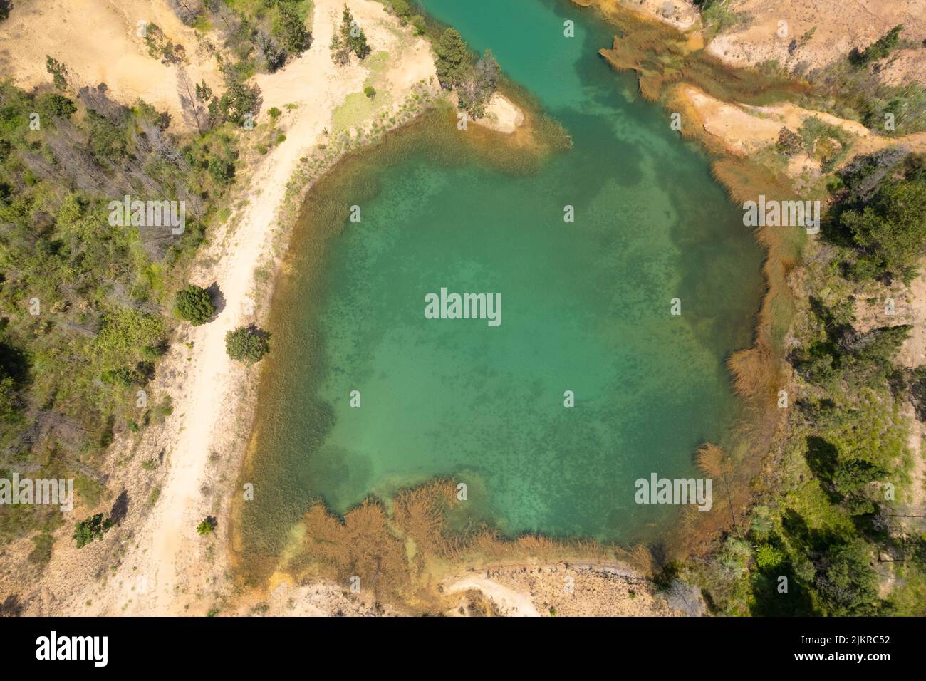 Aerial view of a lake in a green park with trees Stock Photo - Alamy