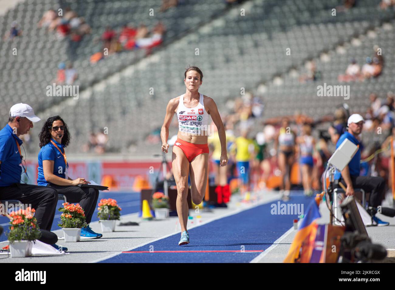 Anna Jagaciak participating in the triple jump at the European Athletics Championships in Berlin 2018. Stock Photo