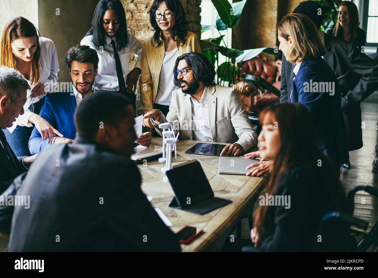 Multiracial business people working on sustainable innovation project - Focus on arabian man face Stock Photo