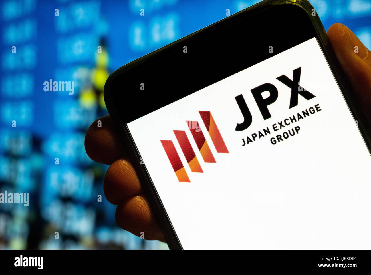 China. 25th July, 2022. In this photo illustration, the Japan Stock Exchange Group (JPX) logo is displayed on a smartphone screen. (Credit Image: © Budrul Chukrut/SOPA Images via ZUMA Press Wire) Stock Photo