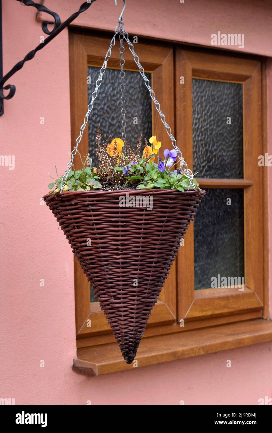 hanging basket with pansies Stock Photo Alamy