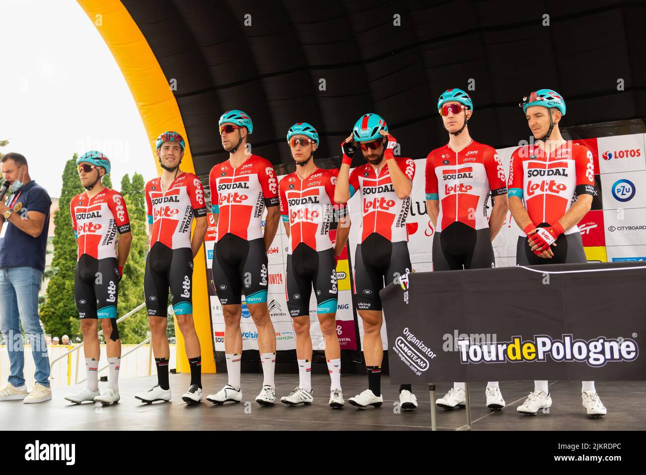Chelm, Lubelskie, Poland - July 31, 2022: 79 tour de Pologne, Presentation of the Lotto Soudal team Stock Photo