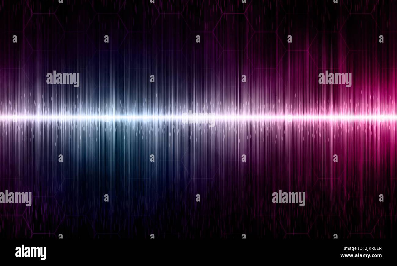 Digital dark blue and pink sound wave on black background. Stock Photo