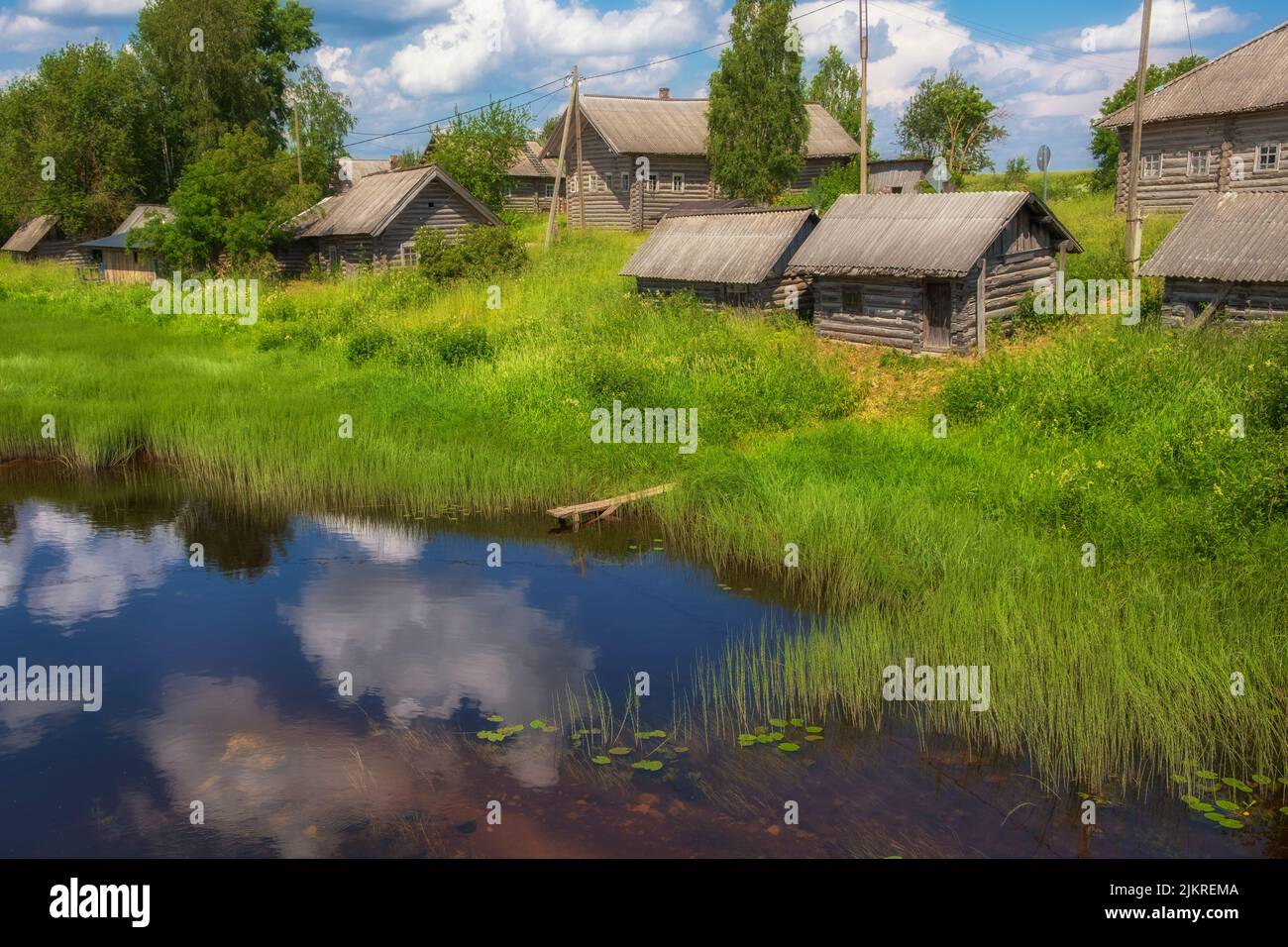 village of Oshevensky Pogost is located in the Kargopol district of the Arkhangelsk region on the Churega river. Stock Photo