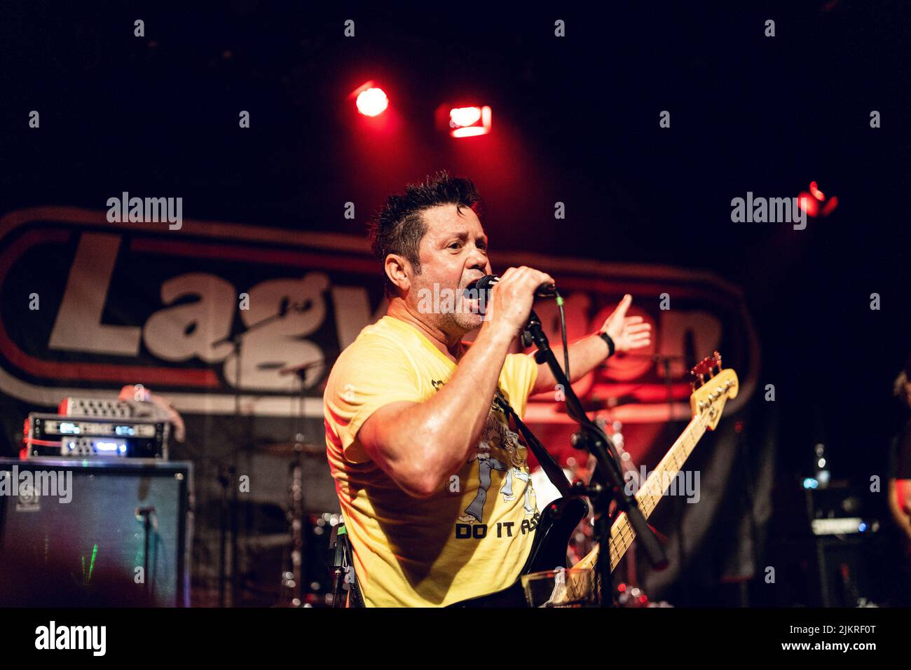 Copenhagen, Denmark. 31st, July 2022. The American punk rock band Lagwagon  performs a live concert at Hotel Cecil in Copenhagen. Here bass player Joe  Raposo is seen live on stage. (Photo credit: