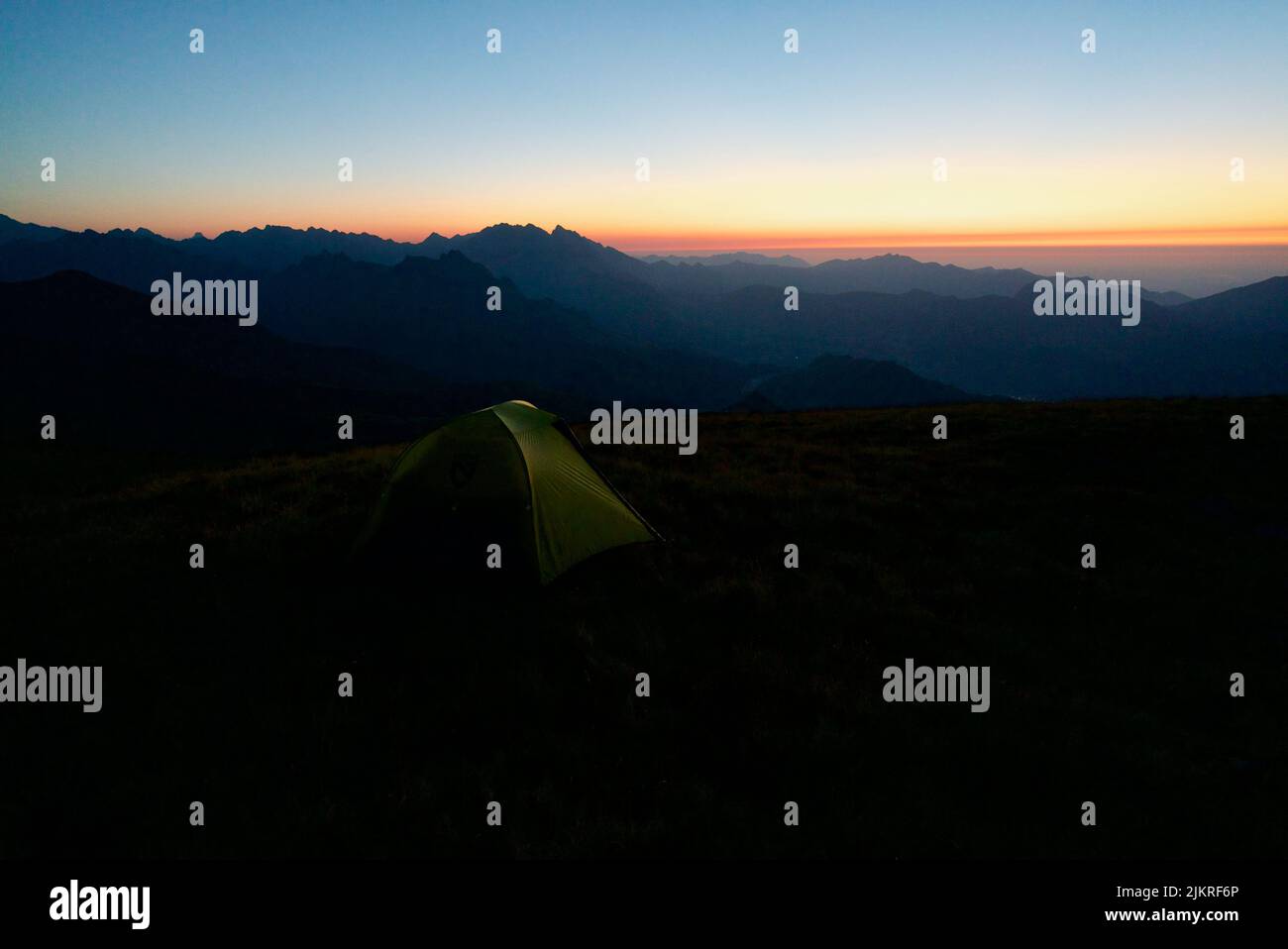 Tent on top of a mountain (Pic du Cabaliros) in the Pyrenees National