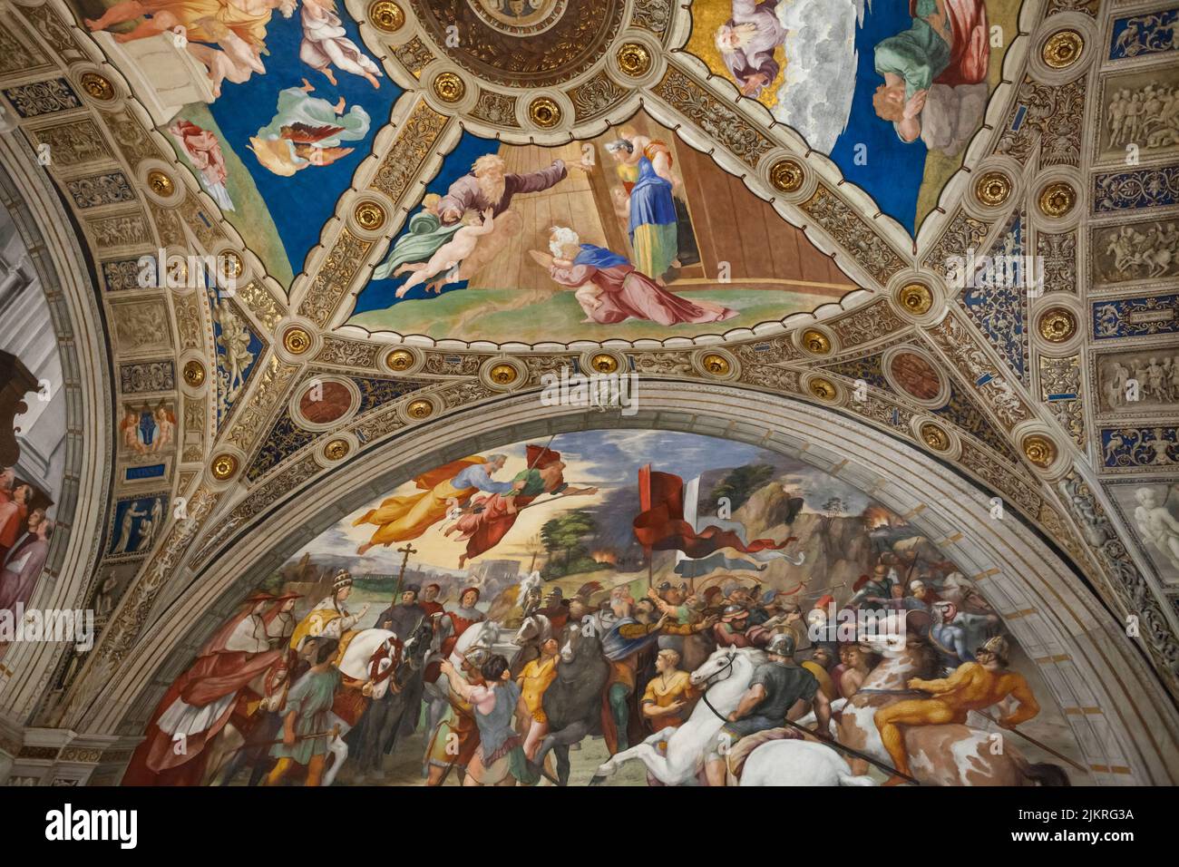 Frescoes in the wall and ceiling of one of the Rafael Rooms in the Vatican Museums Stock Photo