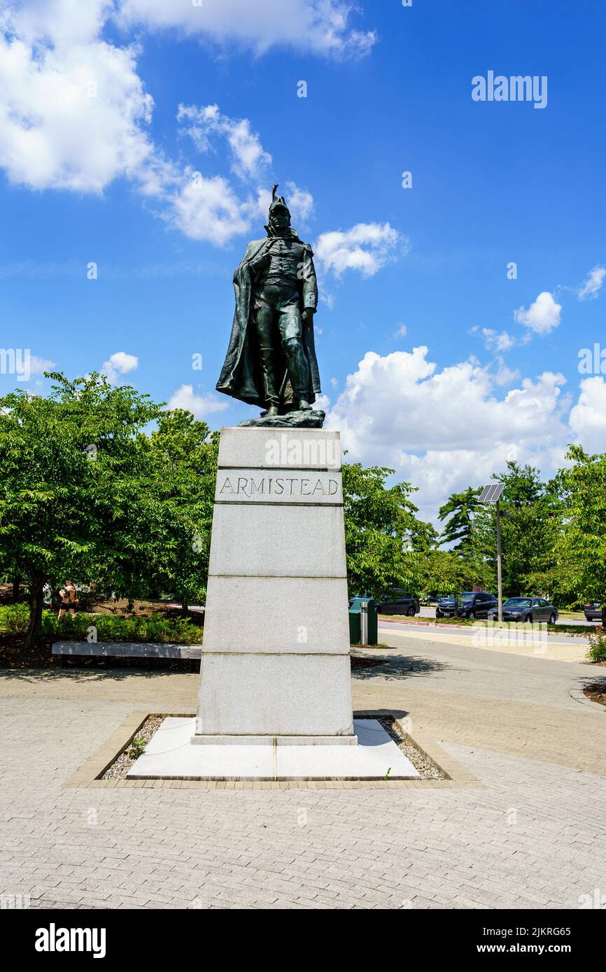 Baltimore, MD, USA – August 2, 2022: The statue of General George Armistead who served as the commander of Fort McHenry during the Battle of Baltimore Stock Photo