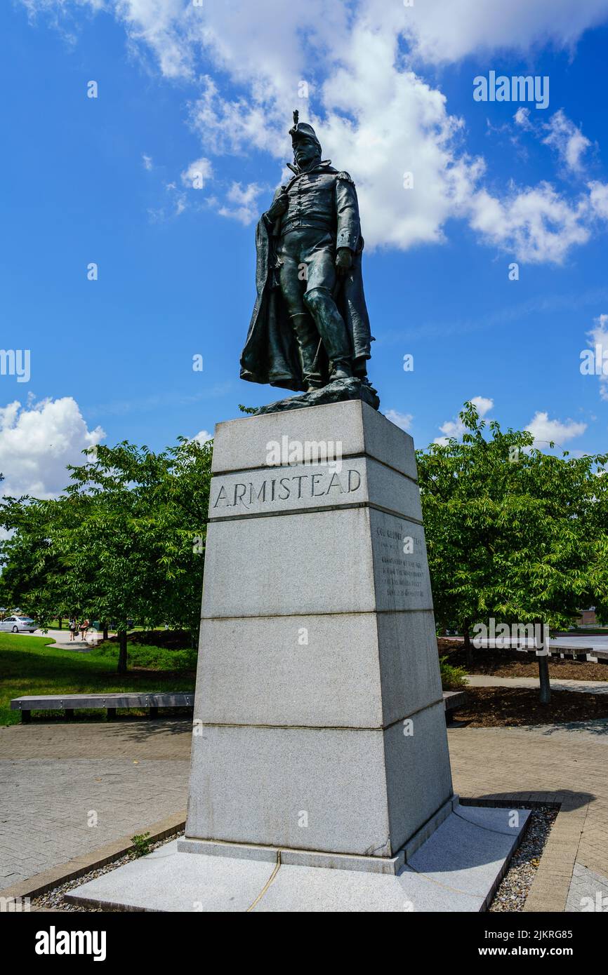 Baltimore, MD, USA – August 2, 2022: The statue of General George Armistead who served as the commander of Fort McHenry during the Battle of Baltimore Stock Photo