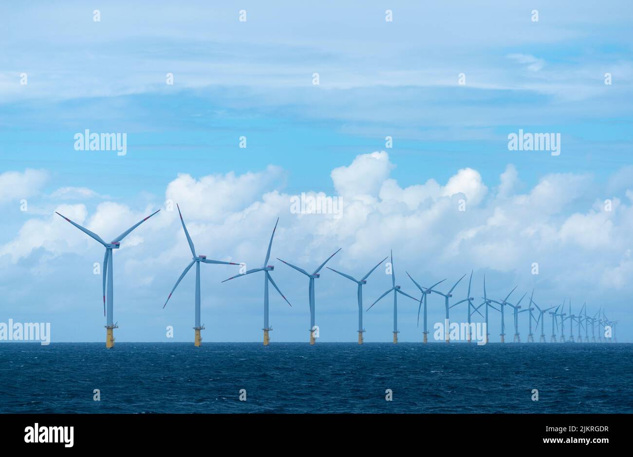 Offshore wind power plants near the high seas island Heligoland, North Sea, North Germany, Europe Stock Photo