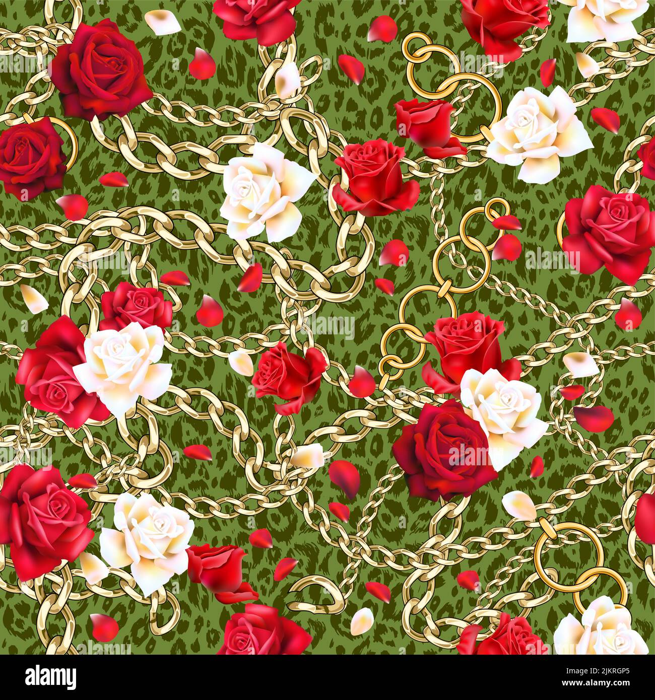 gold decor on green leopard seamless Stock Vector