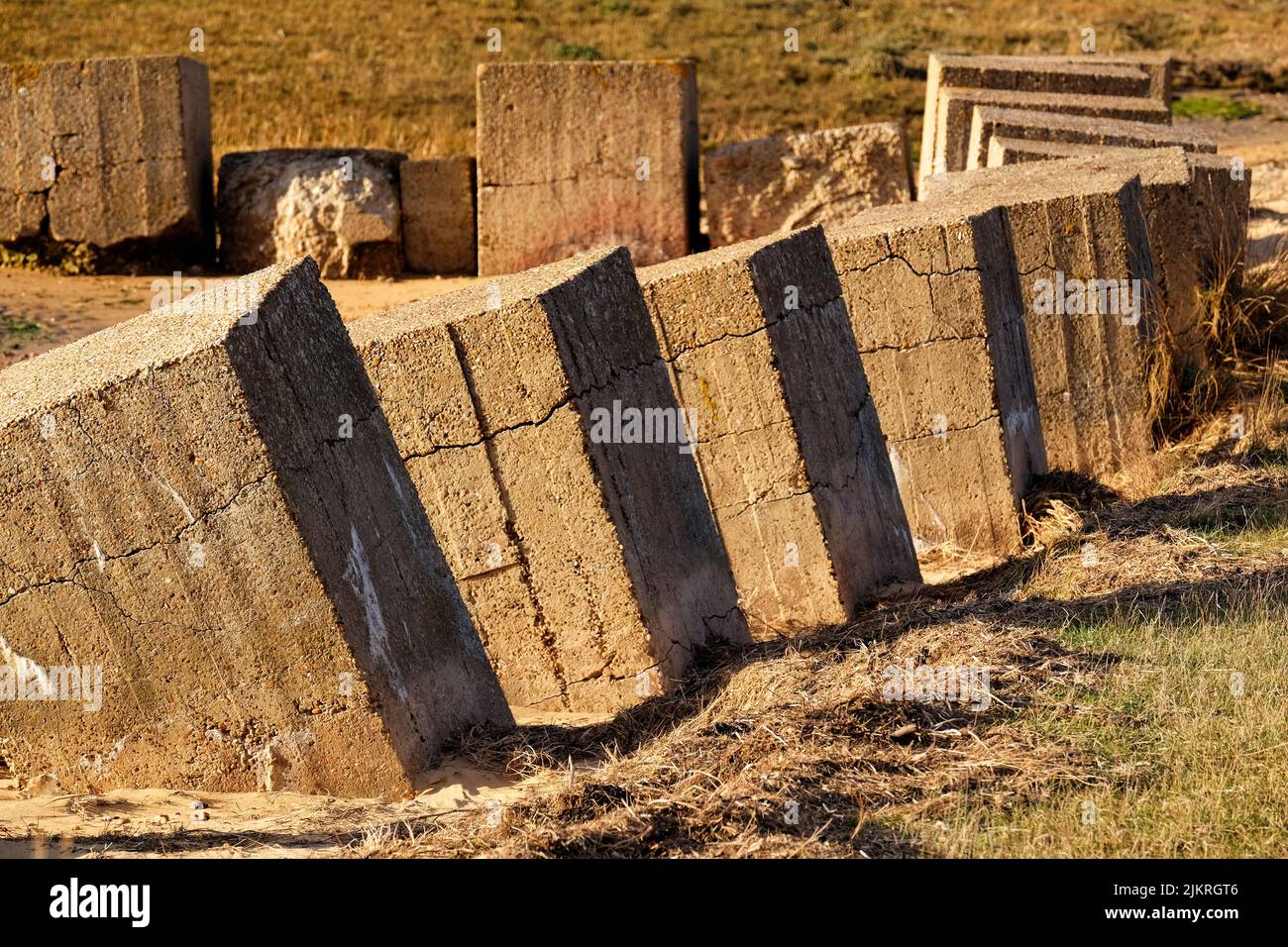 Wartime anti-invasion concrete blocks Stock Photo