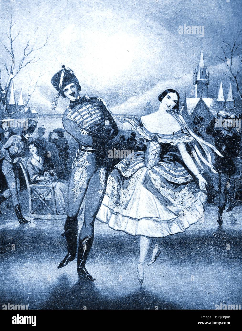 A 1940's english illustration described as ' Carlotta Roati & M. Charles in' Les Plaisers de l'hiver''.Une illustration anglaise des années 1940 décrite comme « Carlotta Roati & M. Charles in ' Les Plaisers de l’hiver' ». Stock Photo