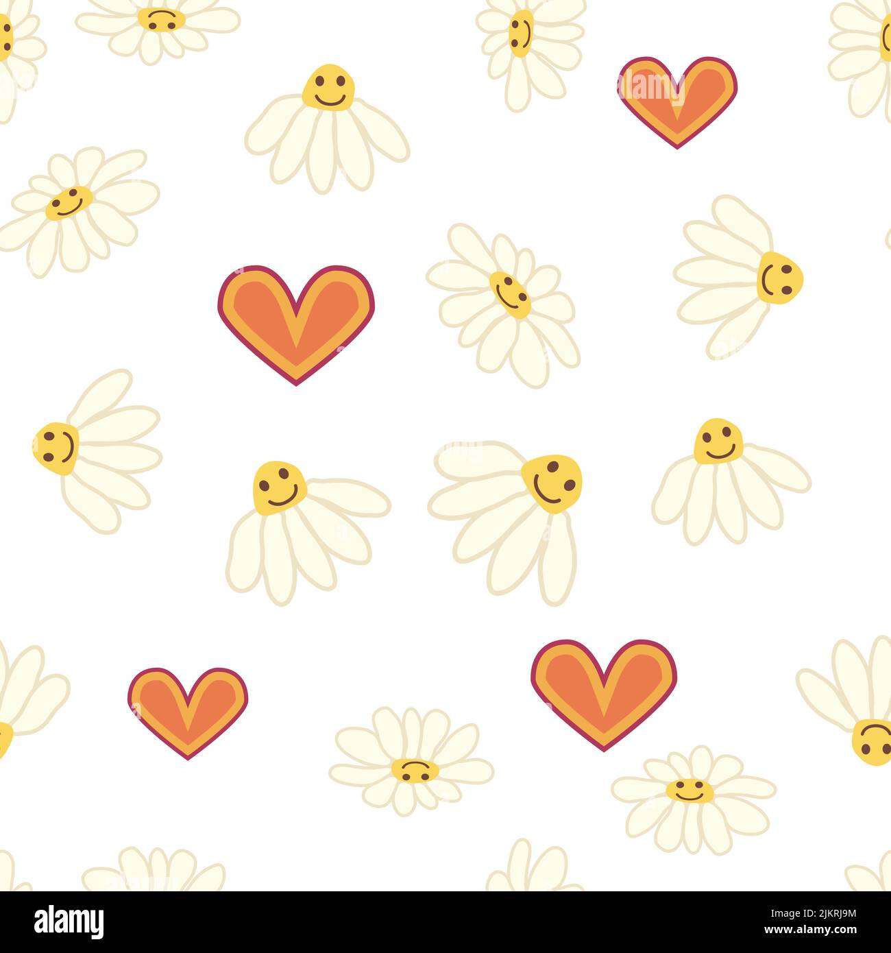 Groovy daisy retro seamless pattern. 70s vibe hippie ornament. Floral ...