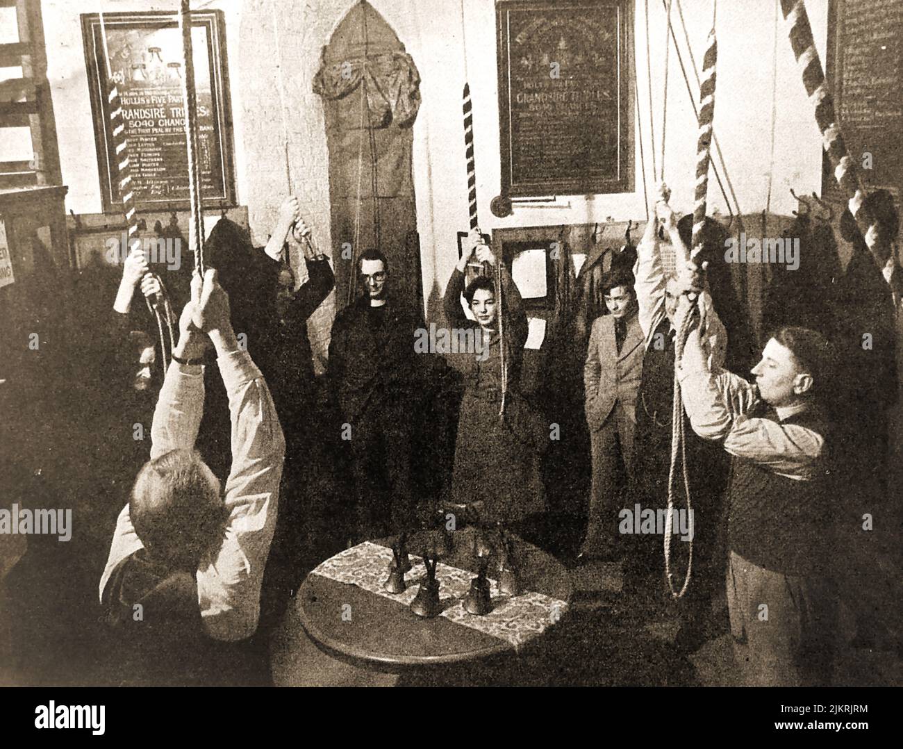 An old picture of the vicar and bell ringers at St Peter's Tunbridge Wells, UK Stock Photo
