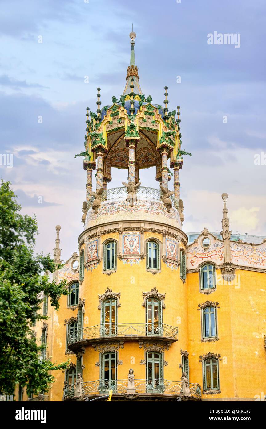 Barcelona, Spain, Gazebo as capital feature in old building Stock Photo