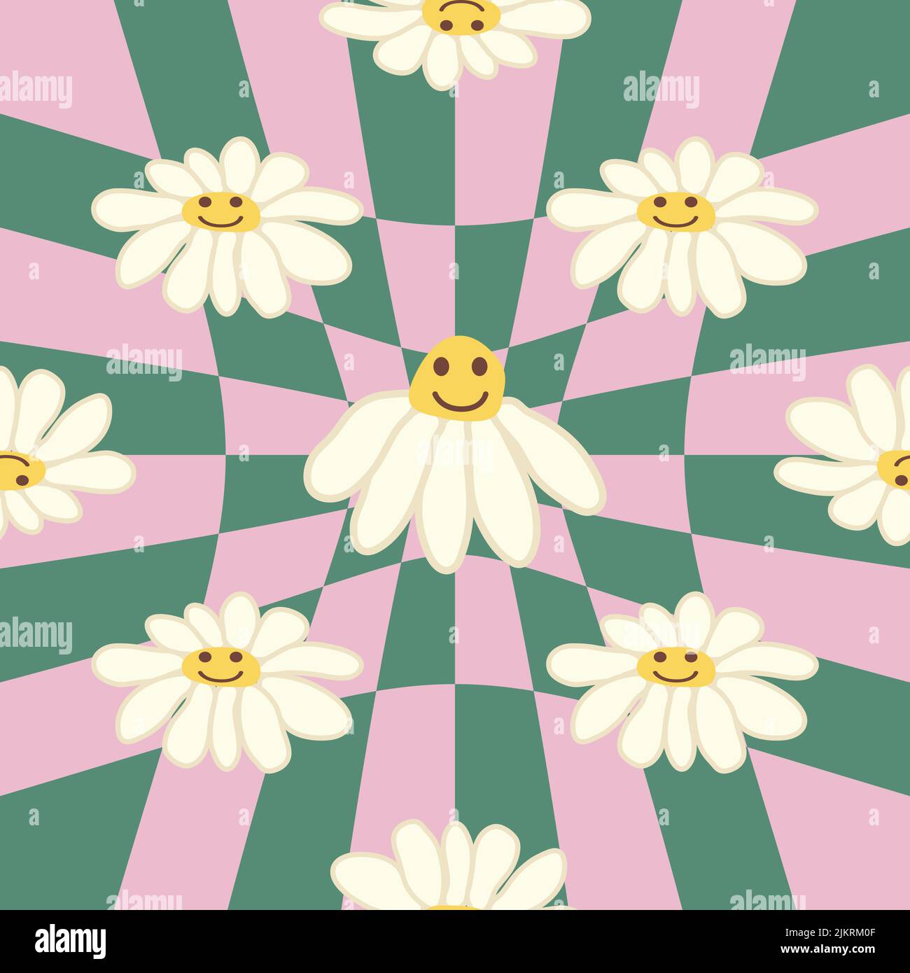 Retro Smiley Floral Face Pattern in Orange, Yellow & Brown Full