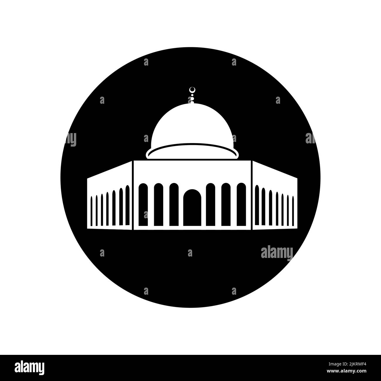 A minimal icon of the Al-Aqsa mosque in white on a dark gray background Stock Vector