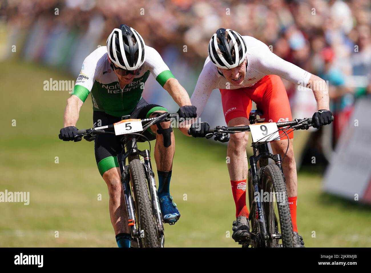England's Joseph Blackmore (right) and Northern Ireland's Cameron Orr during the Men's Cross-country final at Cannock Chase on day six of the 2022 Commonwealth Games. Picture date: Wednesday August 3, 2022. Stock Photo