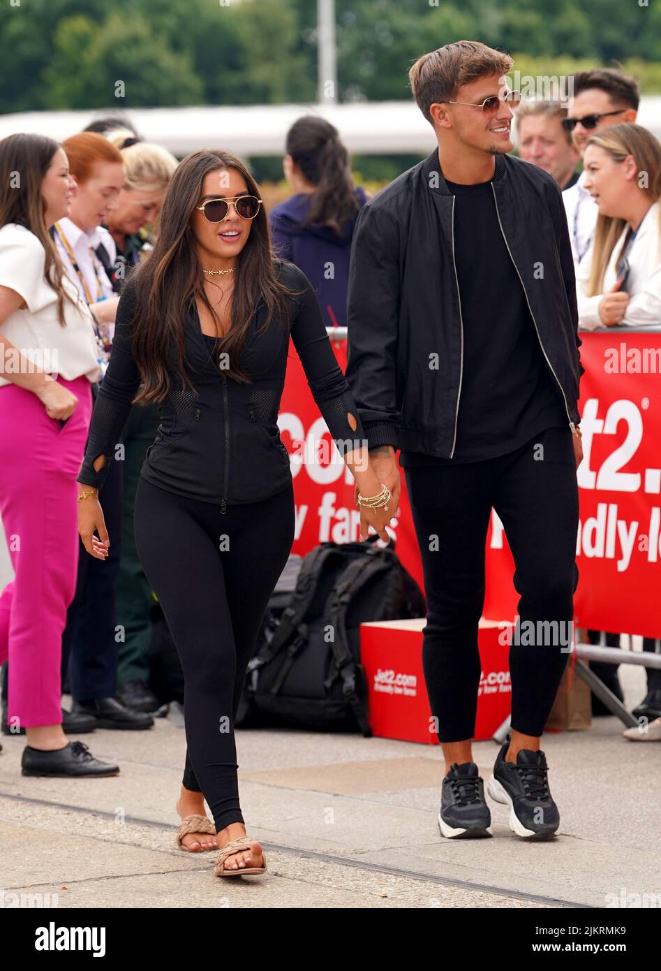 Love Island contestants Gemma Owen and Luca Bish arrive at Stansted Airport in Essex. Picture date: Wednesday August 3, 2022. Stock Photo