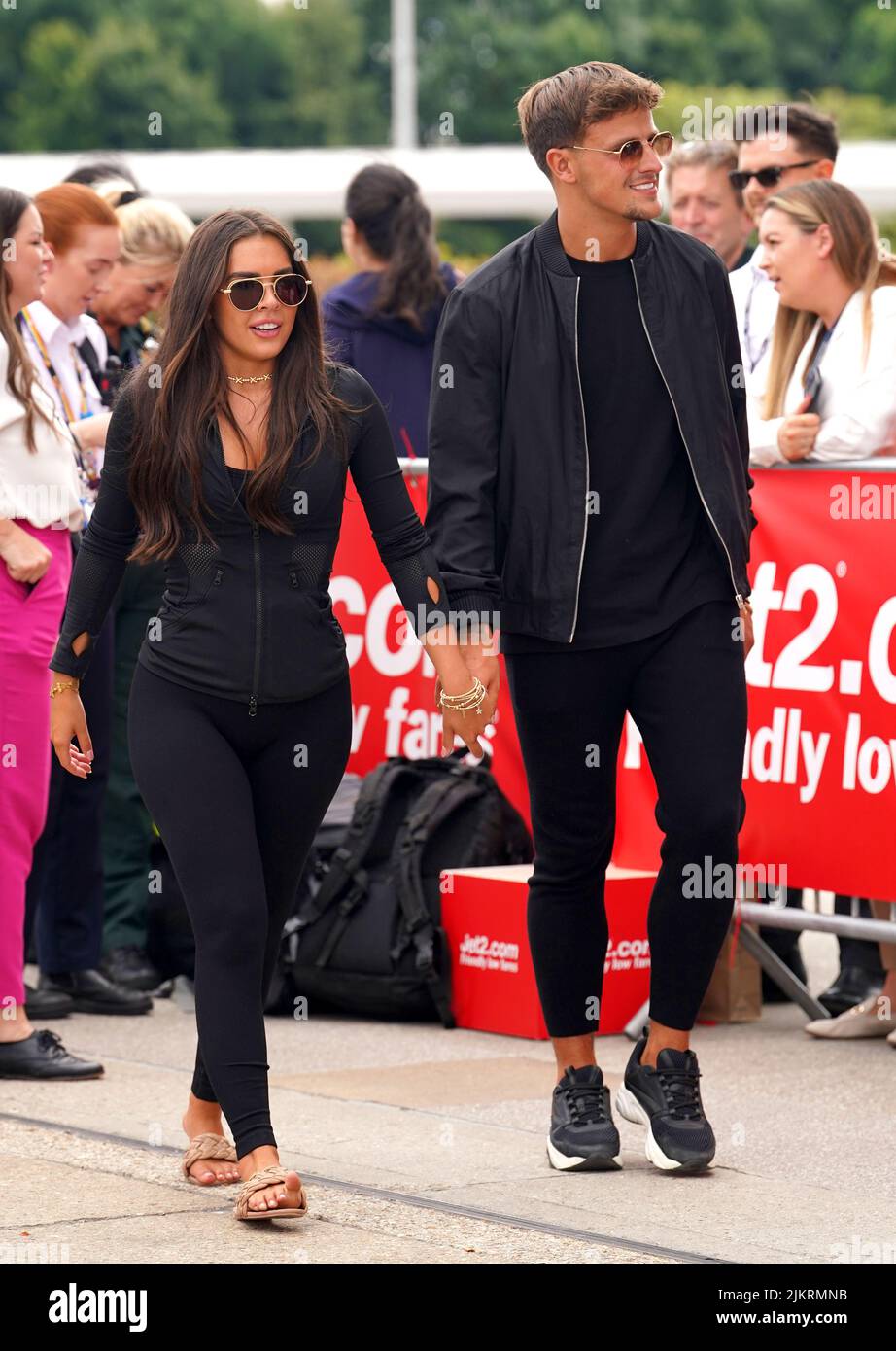 Love Island contestants Gemma Owen and Luca Bish arrive at Stansted Airport in Essex. Picture date: Wednesday August 3, 2022. Stock Photo