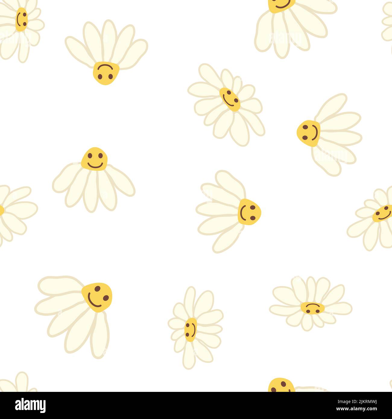 Groovy daisy retro seamless pattern. 70s vibe hippie ornament. Floral ...