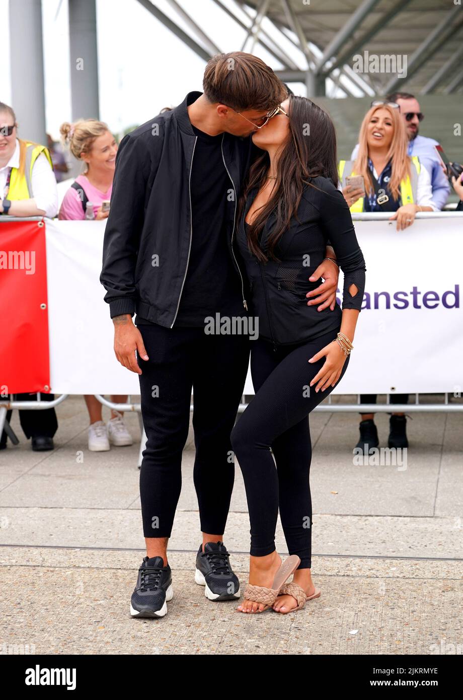 Love Island contestants Luca Bish and Gemma Owen arrive at Stansted Airport in Essex. Picture date: Wednesday August 3, 2022. Stock Photo