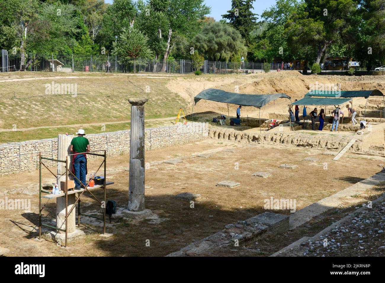 Ancient Olympia, Greece - 25 May 2022: View at the archeological site of Ancient Olympia on Greece Stock Photo