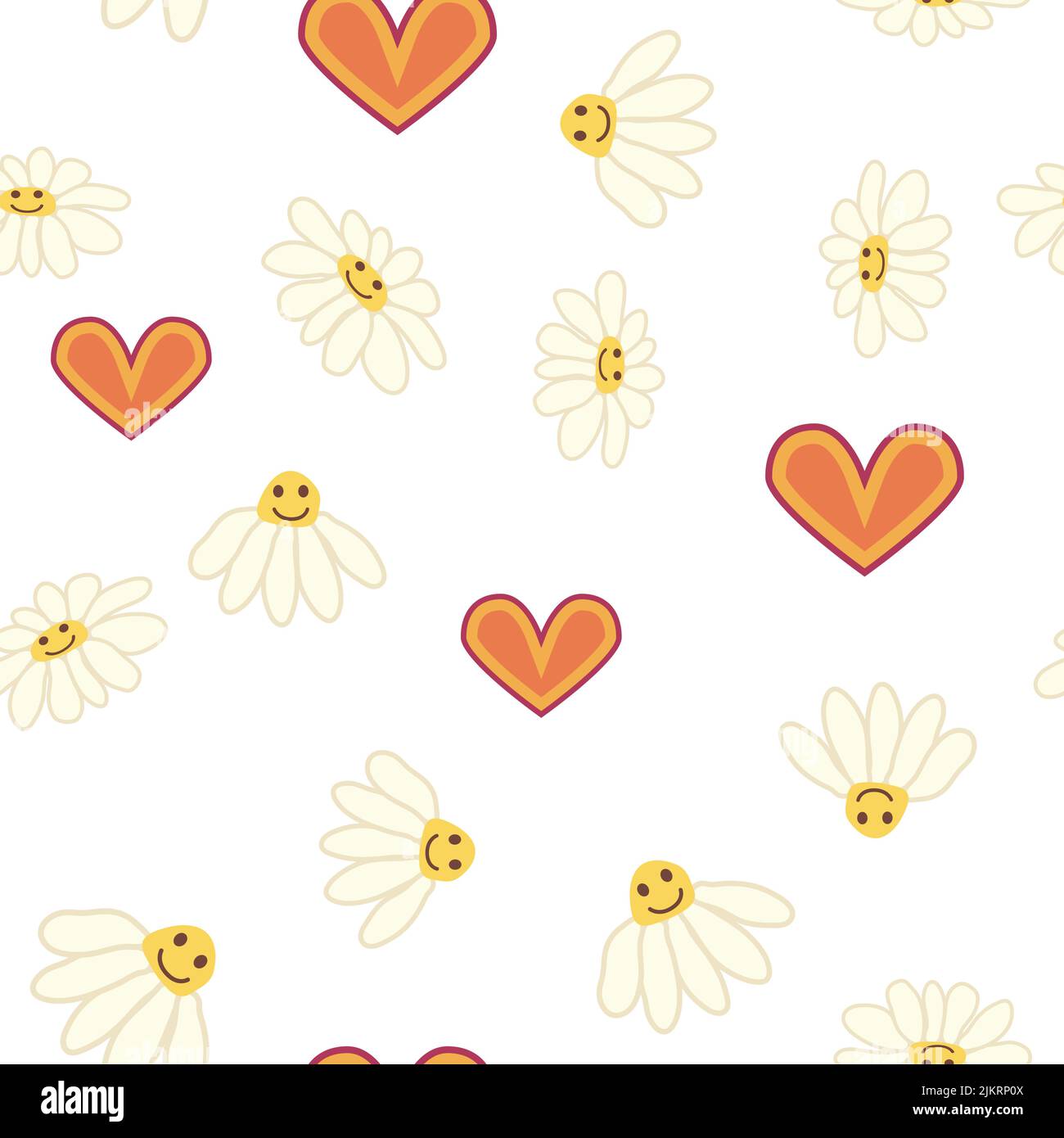 Groovy daisy retro seamless pattern. 70s vibe hippie ornament. Floral ...