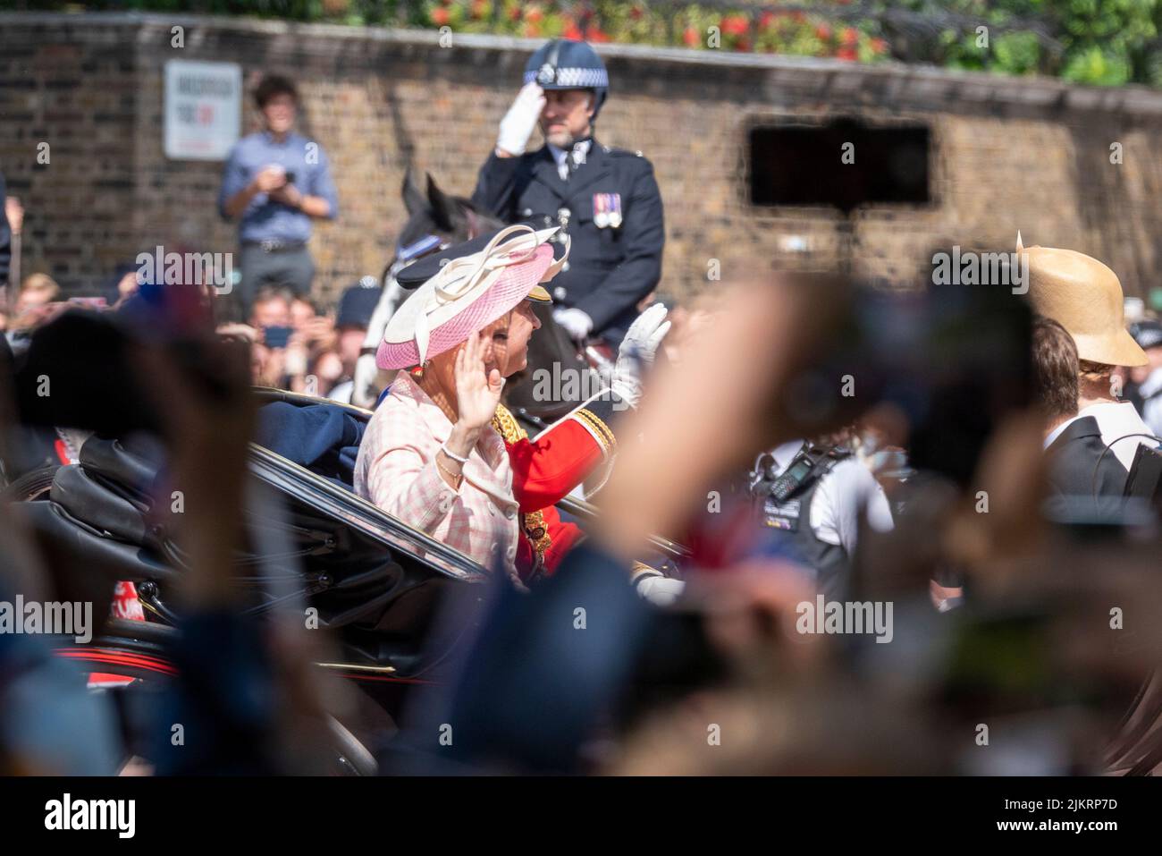 Missed opportunity at Trooping the Colour 2022, Queen's Birthday Parade, The Mall, London. Obscured photograph of Sophie, Countess of Wessex Stock Photo