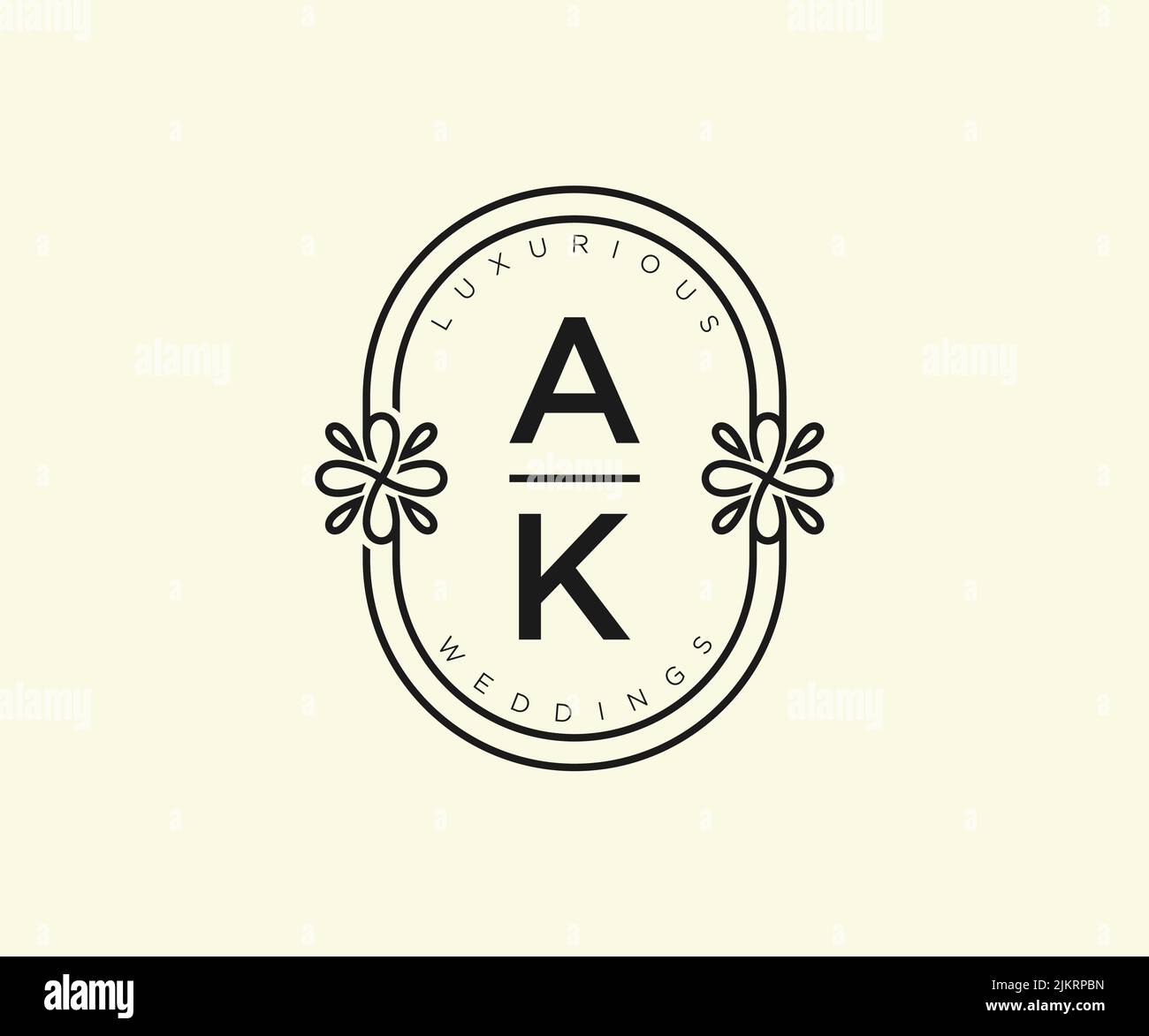 AK Initials letter Wedding monogram logos template, hand drawn modern minimalistic and floral templates for Invitation cards, Save the Date, elegant Stock Vector